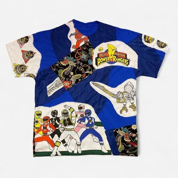 Power Rangers Patchwork T-Shirt Handmade One of One - Picture 1 of 7